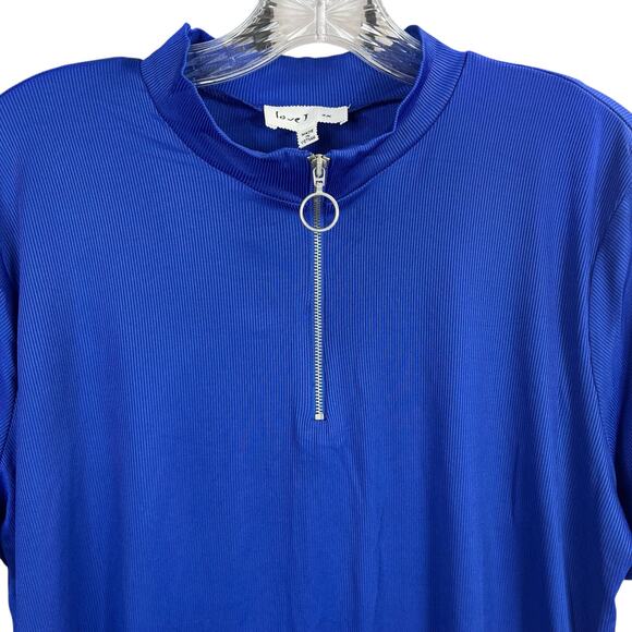 Love J Short Sleeve Quarter Zip Blue Rib Knit Top 2X NWT - Picture 3 of 7